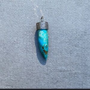 Turquoise horn with pave diamond cap